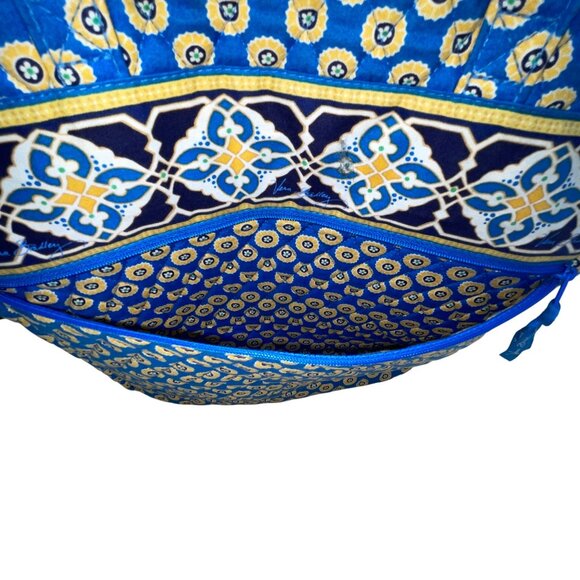 Vera Bradley Blue & Yellow Patterned Quilted Zip Closure & Pockets Shoulder Bag - Picture 12 of 13